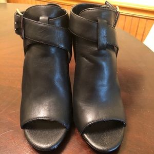 Chunk heel peep toe boots